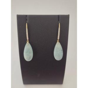 Pendants oreilles or-aigue marine- diamants