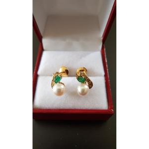 Gold Earrings - Pearls - Emeralds - Diamonds