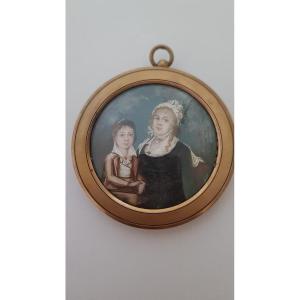 Miniature Late 18th: Mother And Son