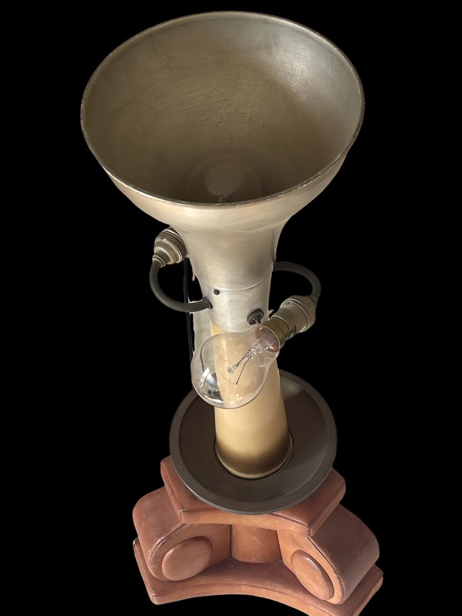 Designer Lamp In Leather And Skin Vintage By Etienne Kohlmann 1940s-50s -photo-3