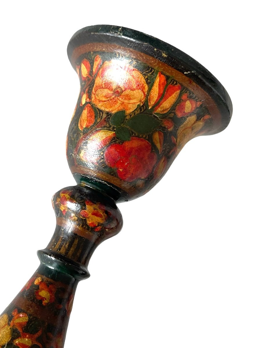 Inde Paire De  Kashmiri Bougeoirs pieds de lampe En Bois Tourné Et Laqué -photo-3