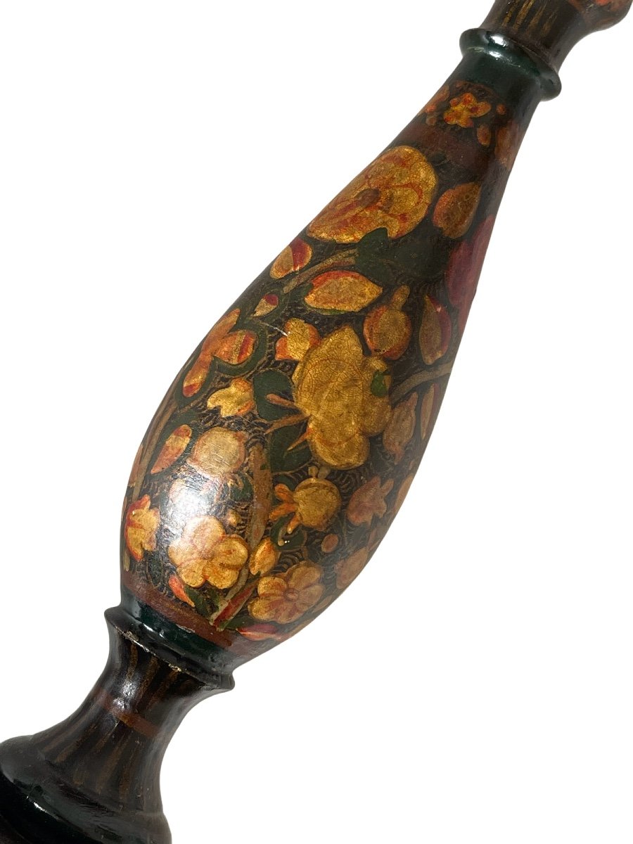 Inde Paire De  Kashmiri Bougeoirs pieds de lampe En Bois Tourné Et Laqué -photo-4