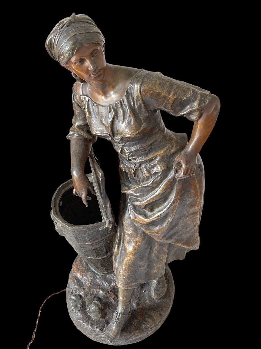 Sculpture En Métal Charles Lévy Patine Bronze Lampe Rare-photo-4