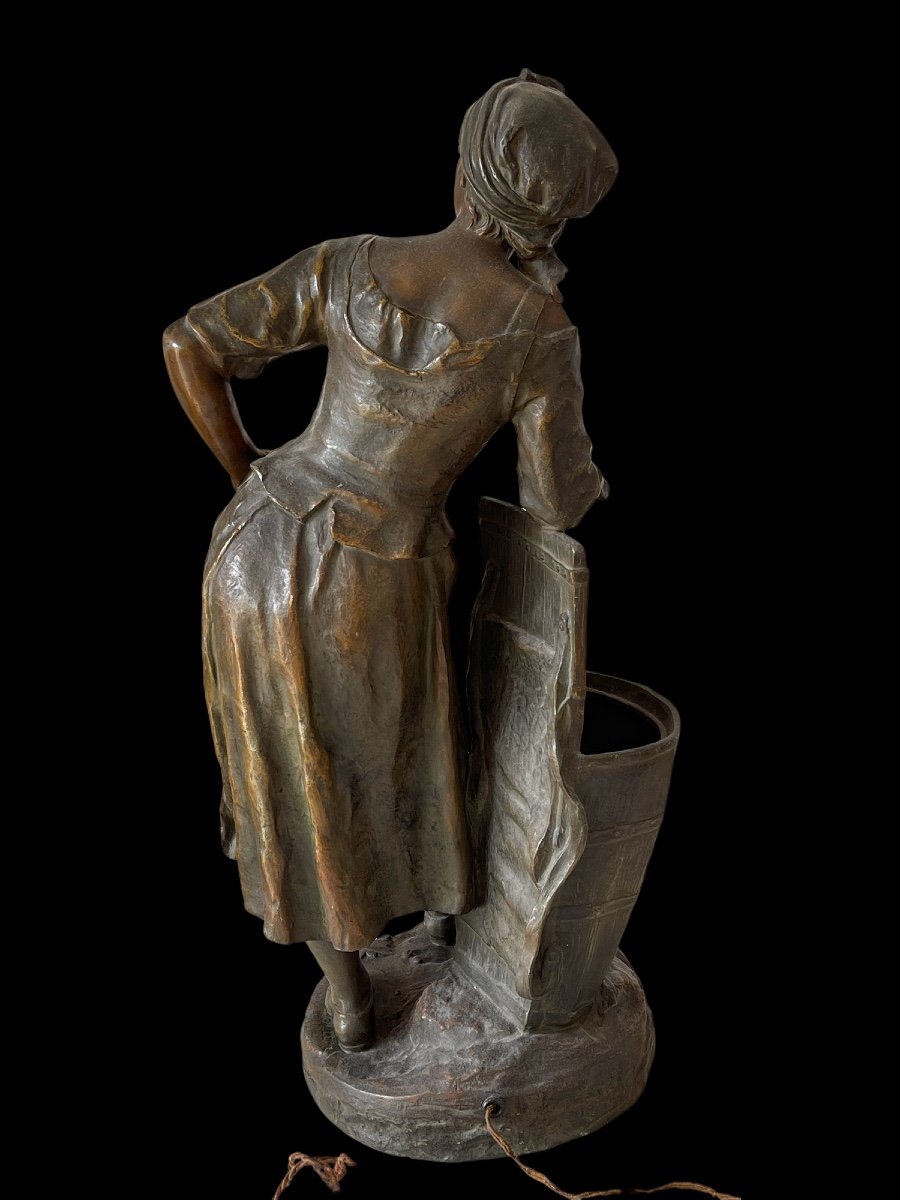 Sculpture En Métal Charles Lévy Patine Bronze Lampe Rare-photo-1