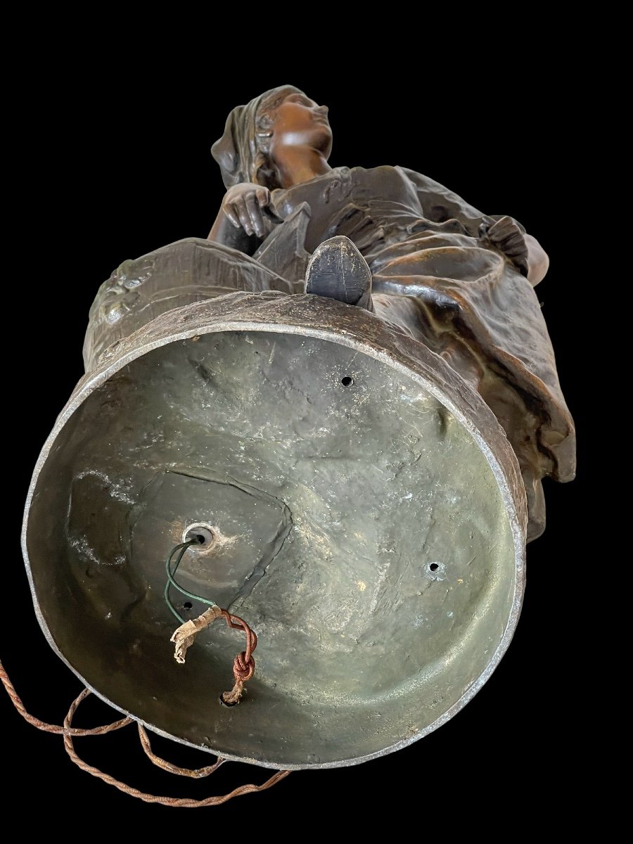 Charles Lévy Metal Sculpture Bronze Patina Rare Lamp-photo-6