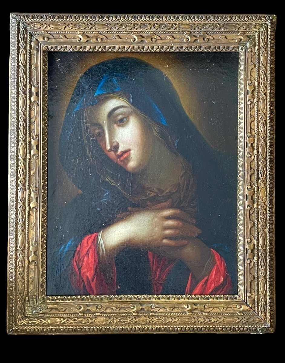 Oil On Canvas Madonna 18th XVIII Century Virgin -photo-2