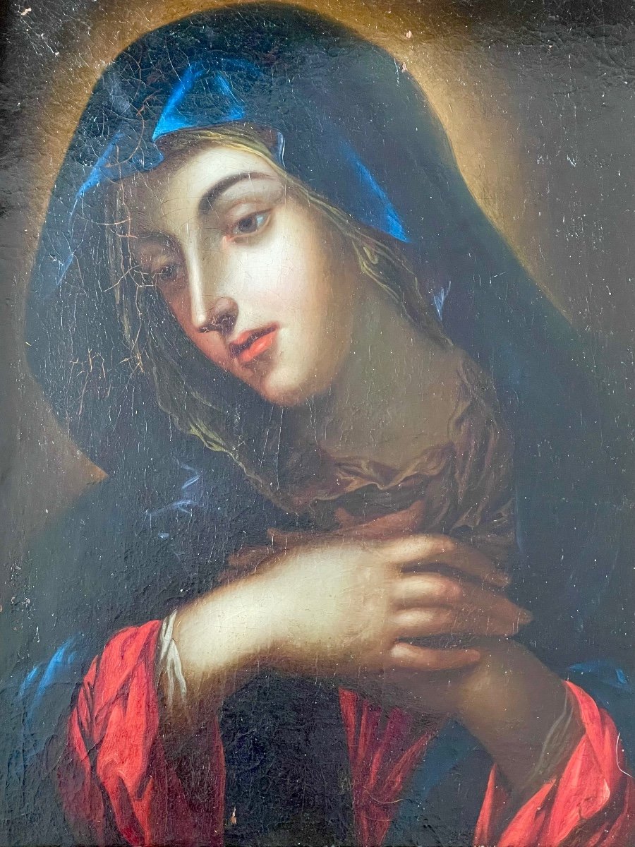 Oil On Canvas Madonna 18th XVIII Century Virgin -photo-3