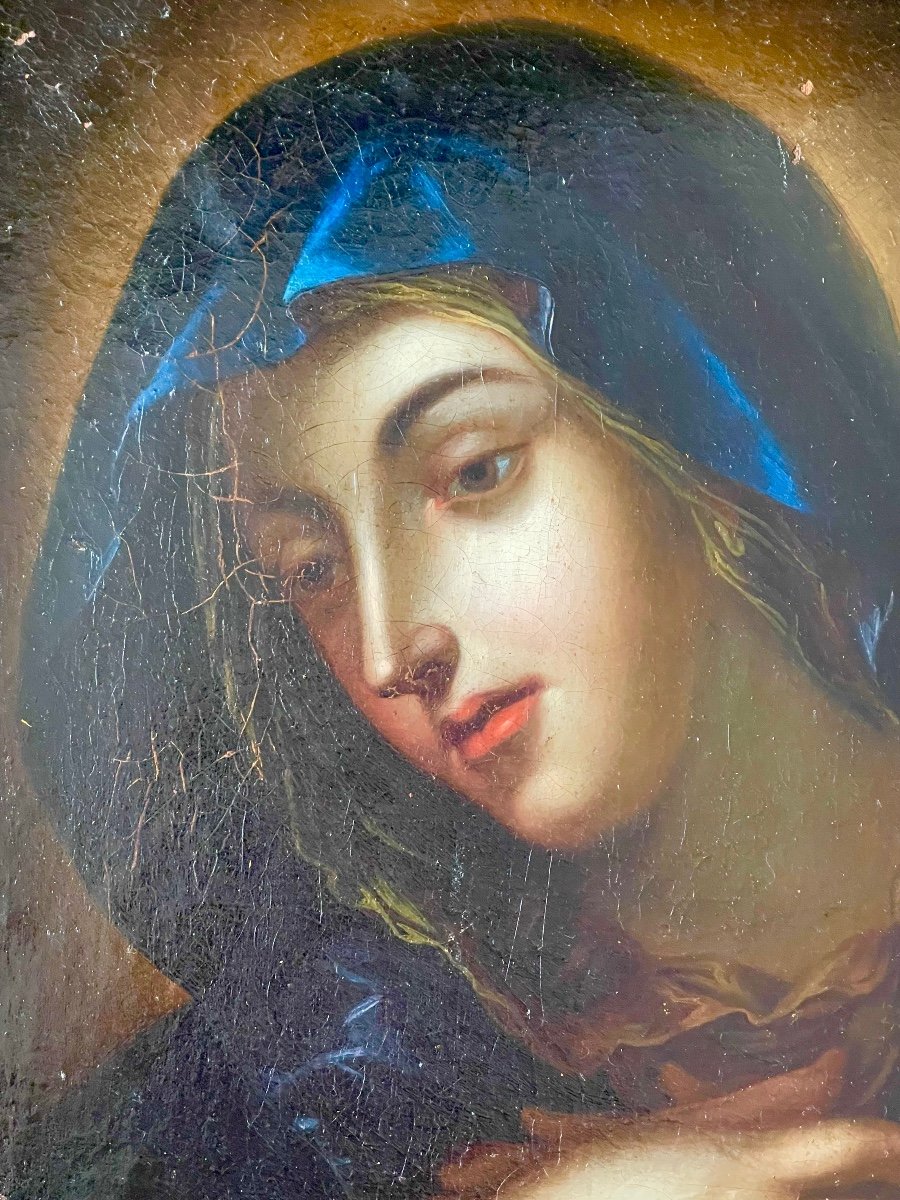 Oil On Canvas Madonna 18th XVIII Century Virgin -photo-4