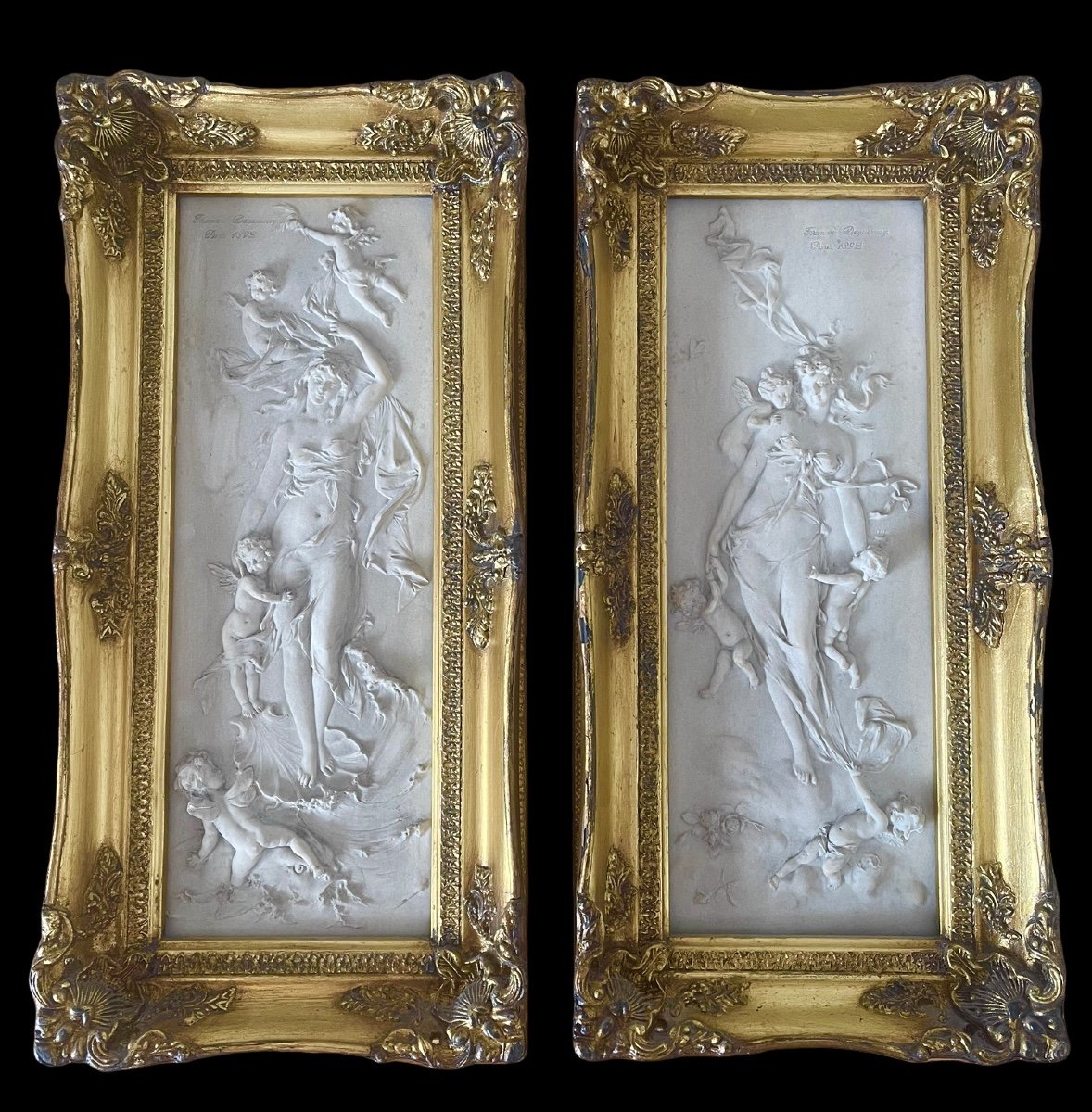 2 Reliefs D’après François Duquesnoy Aphrodite Cadre Doré