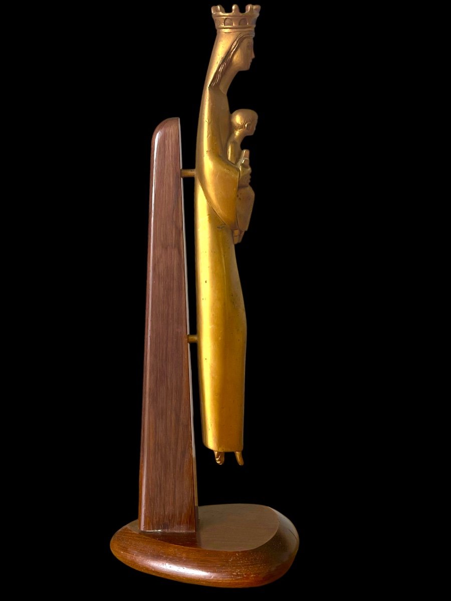 François Brochet Sculpture Vierge à L’enfant Maternité En Bronze doré art déco 