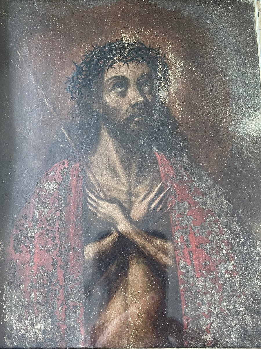 Jesus Christ Icon 17th Spanish Oil On Canvas -photo-2