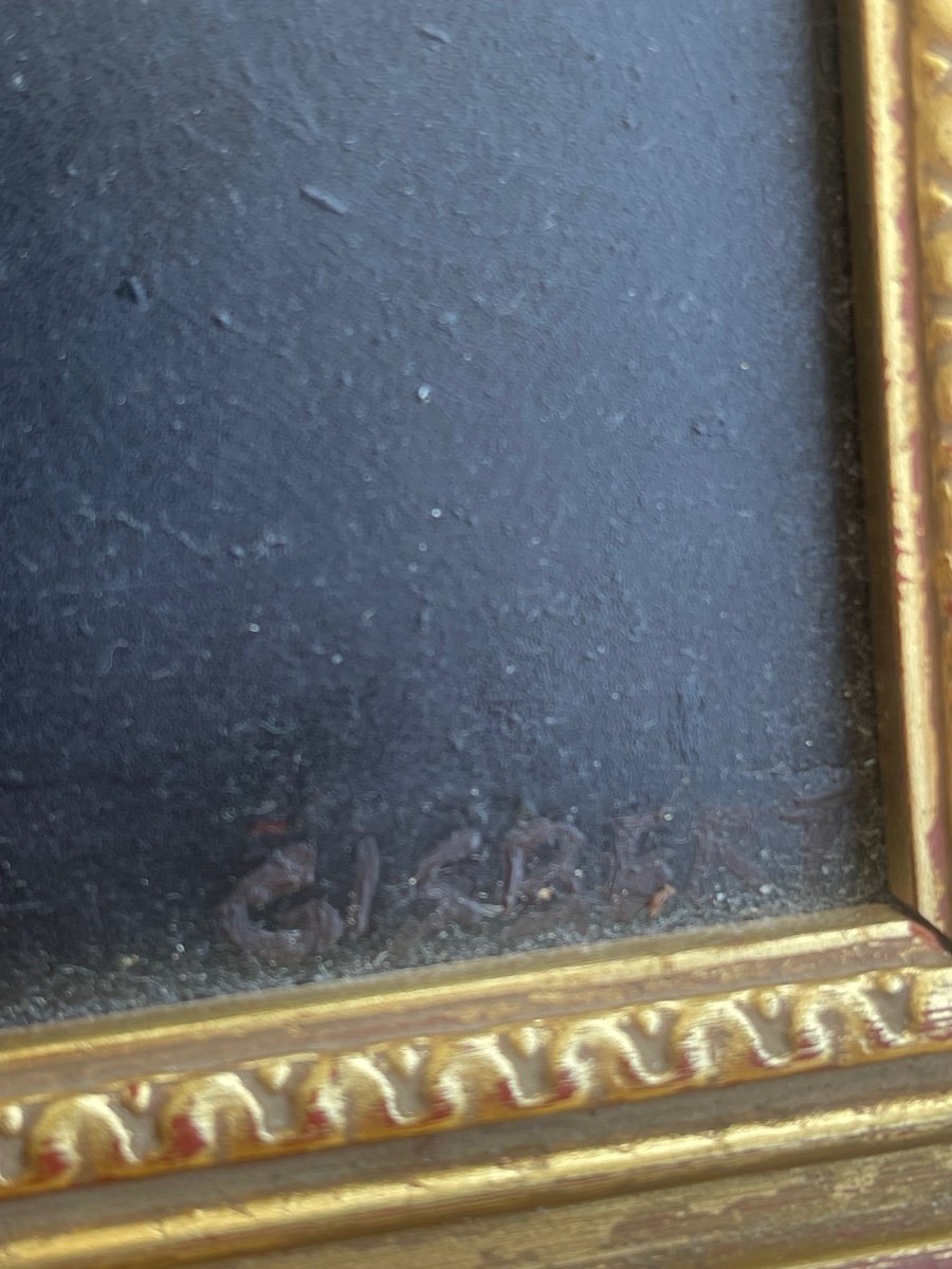 Huile Sur Panneau Signée Gisbert Portrait de mademoiselle L.L d’après James Tissot -photo-3