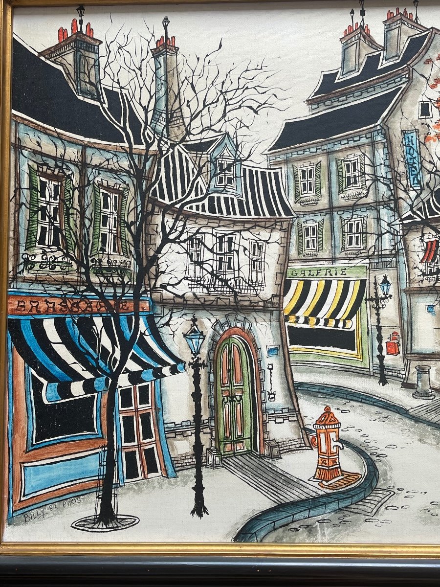 Huile Sur Toile Par Billy 1982 Montmartre Paris Place -photo-3