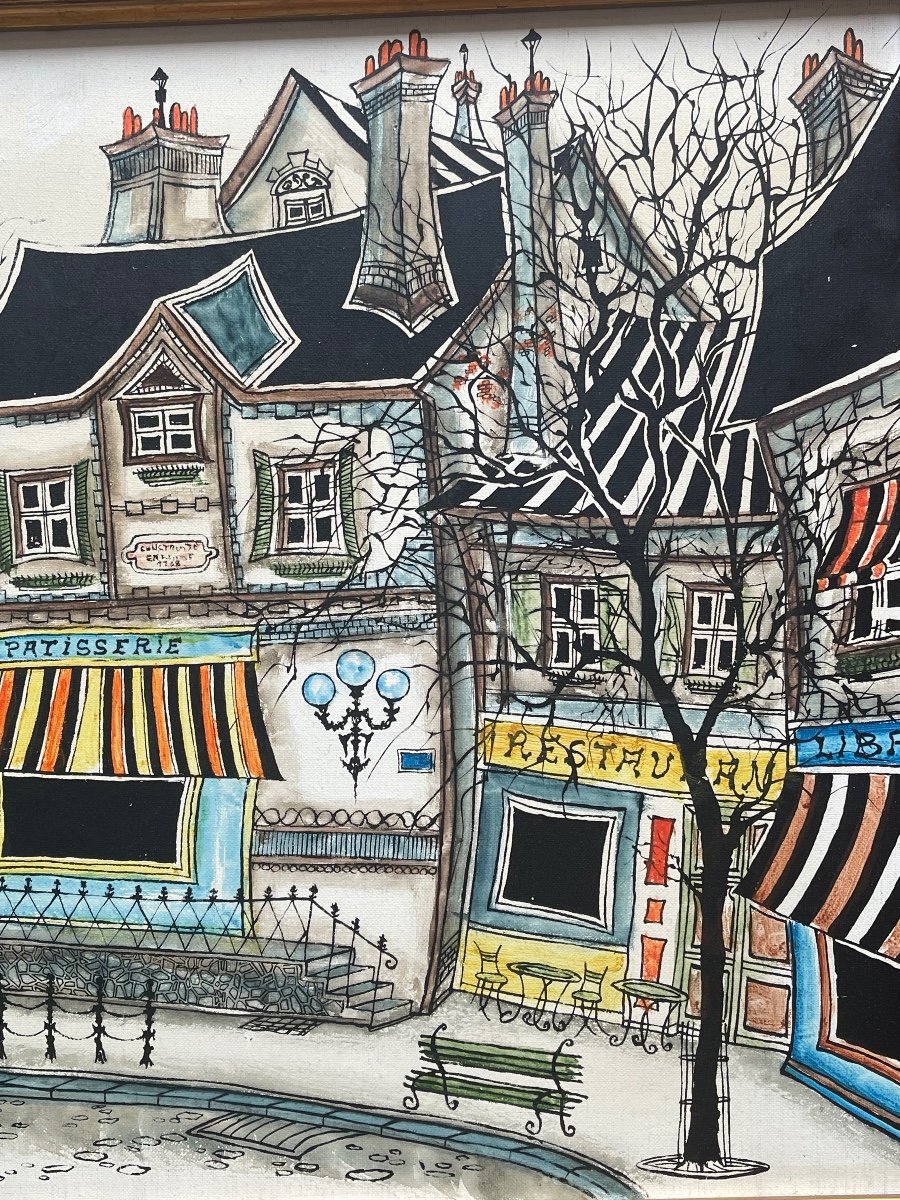 Huile Sur Toile Par Billy 1982 Montmartre Paris Place -photo-5