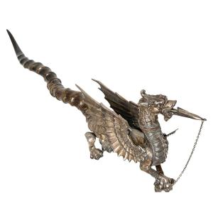  Ye Dragon Of Wantley Sheffield Table Lighter, Walker & Hall Silver Plated 