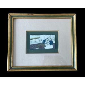 Persian Erotic Miniature Painting On Ivory Kadjar Work