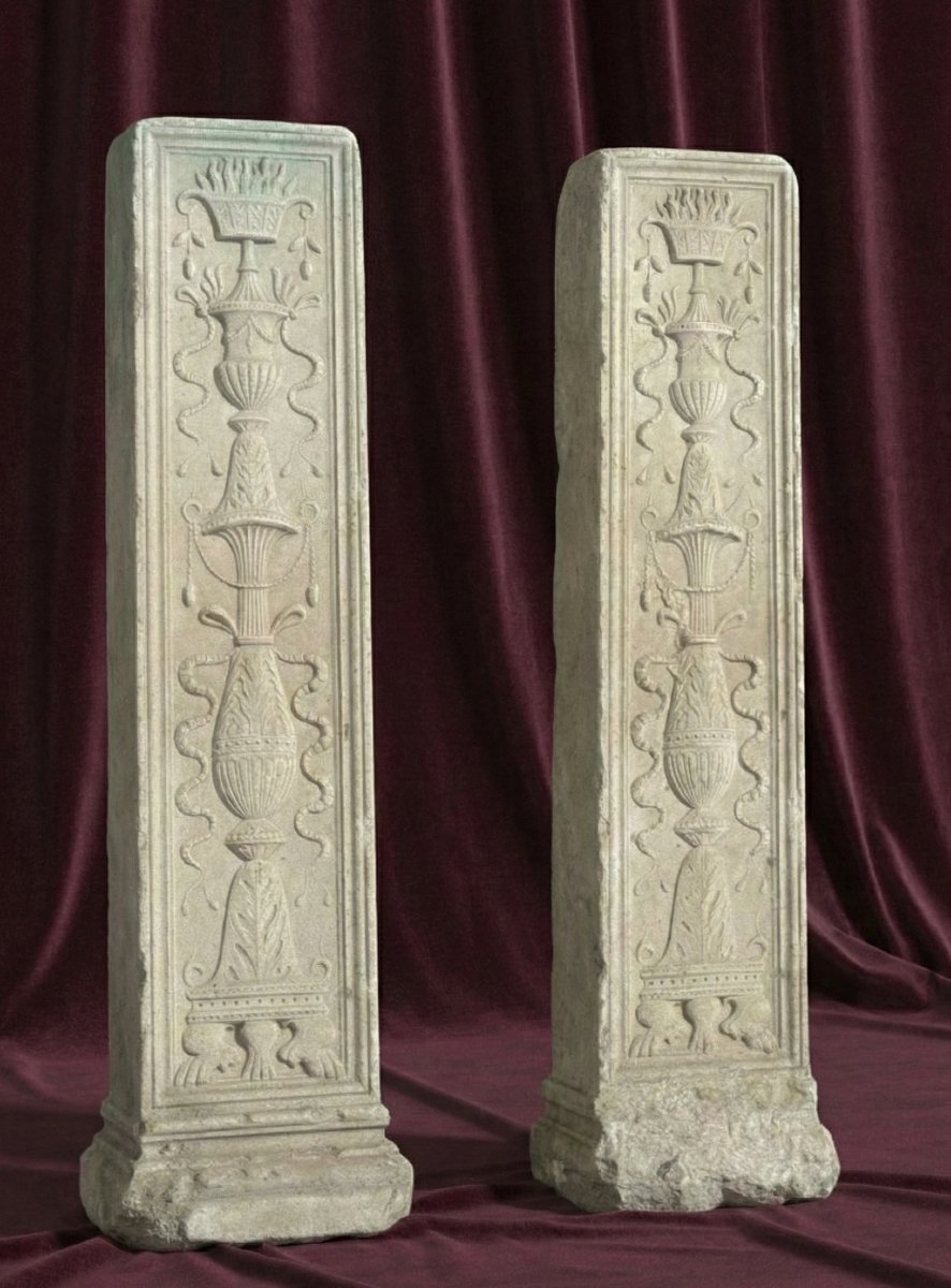 Paire de pilastres en marbre blanc de la Renaissance-photo-3