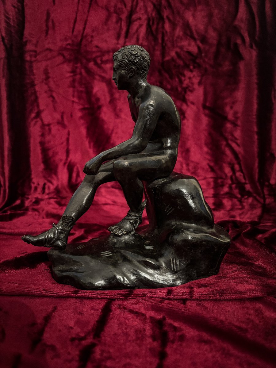 Bronze Subject From The Grand Tour Depicting “seated Hermes”, 19th Century-photo-3