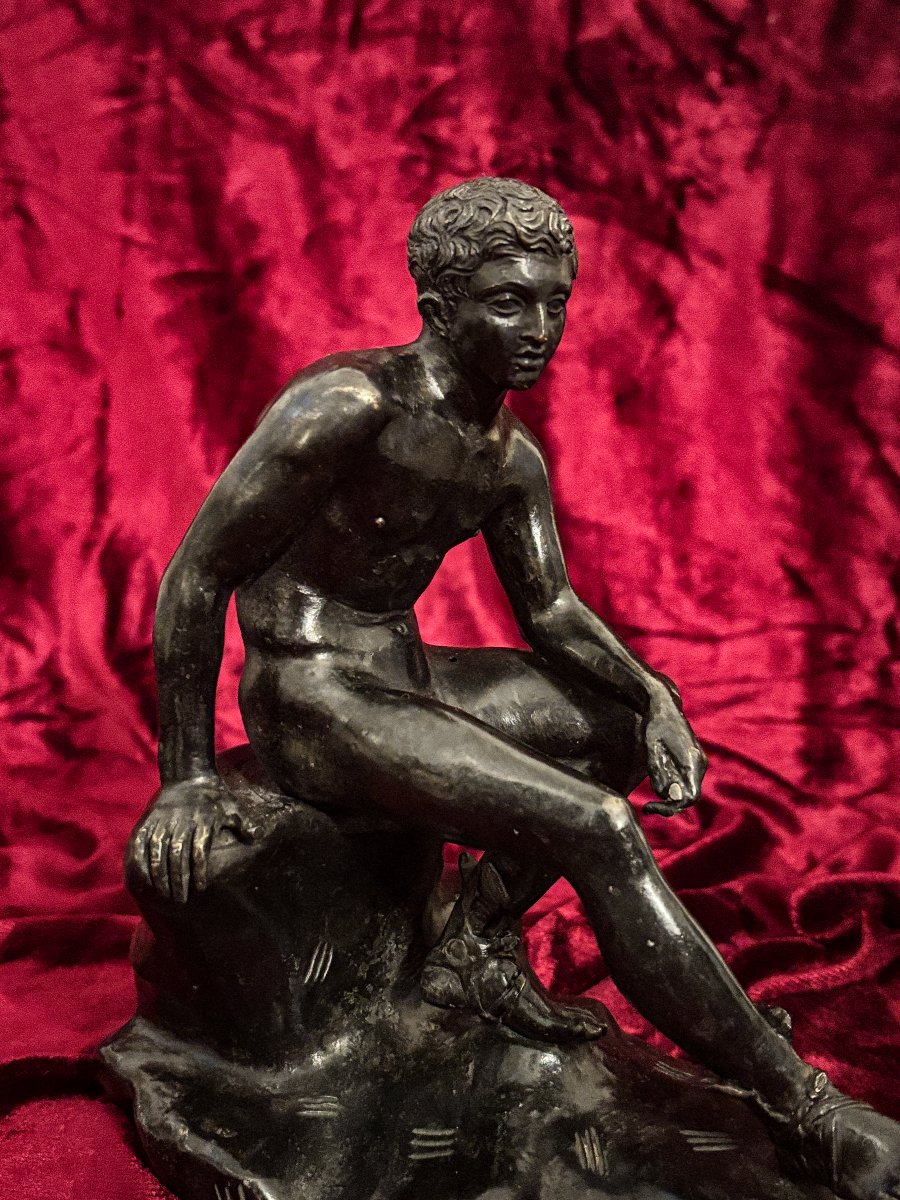 Bronze Subject From The Grand Tour Depicting “seated Hermes”, 19th Century-photo-4