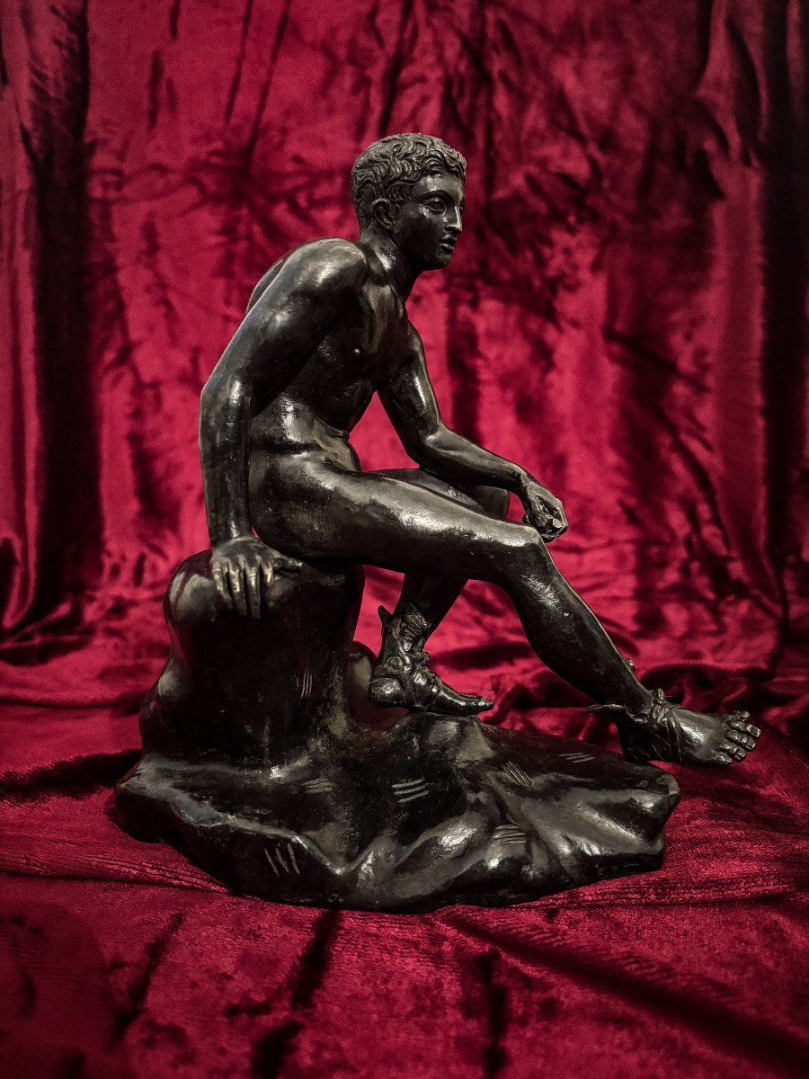 Bronze Subject From The Grand Tour Depicting “seated Hermes”, 19th Century-photo-2