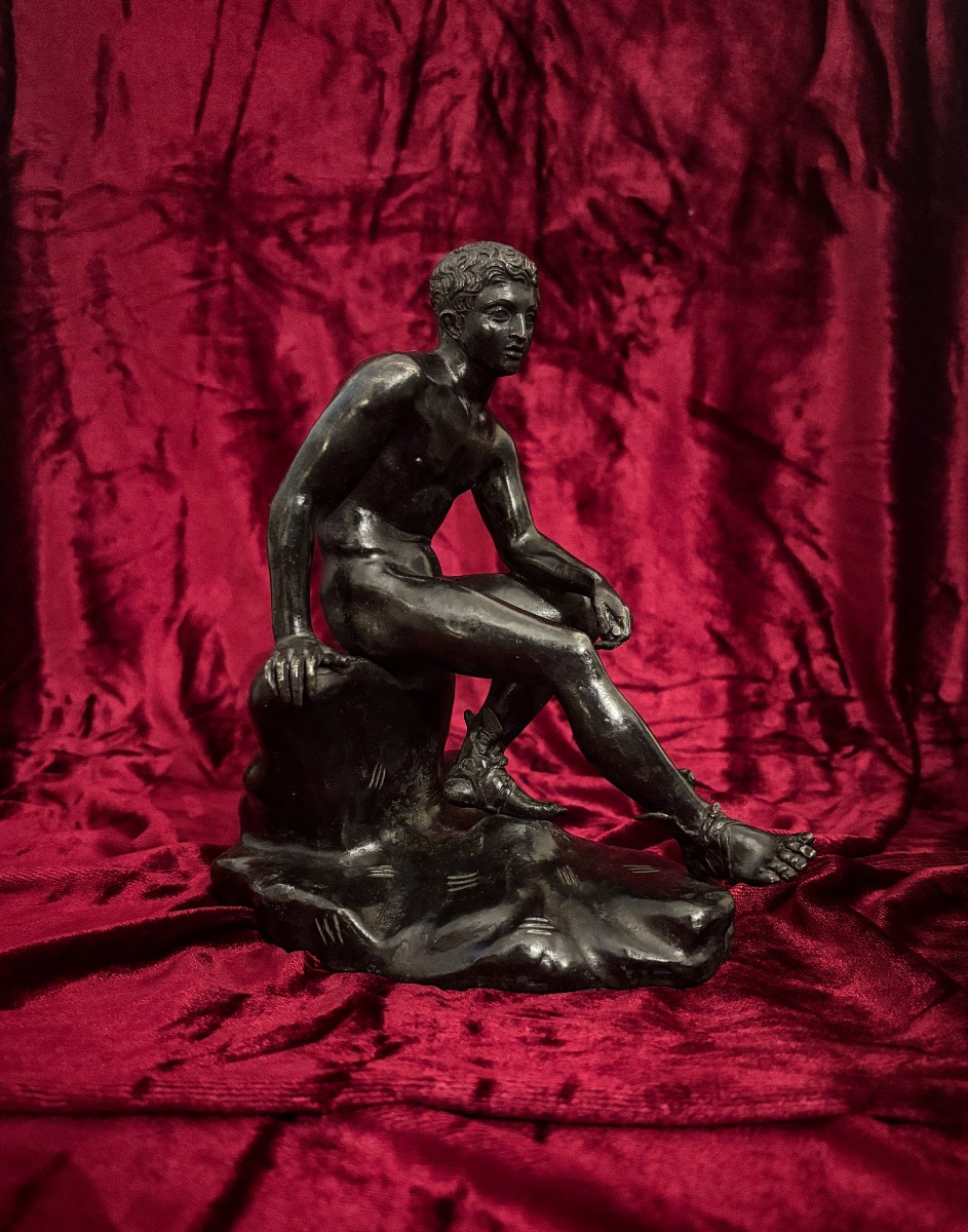 Bronze Subject From The Grand Tour Depicting “seated Hermes”, 19th Century