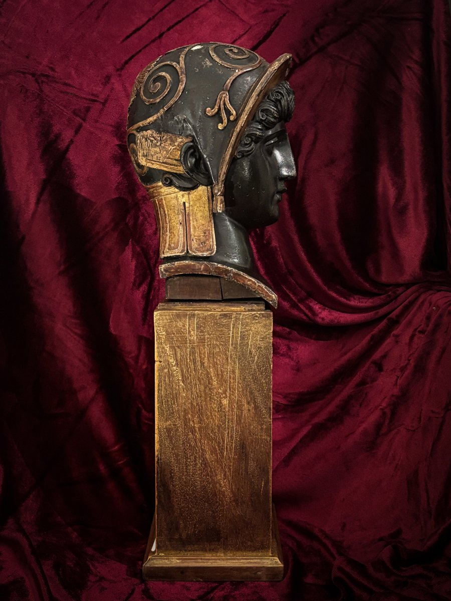 Tête en bois sculpté peint et doré d’époque Empire-photo-3