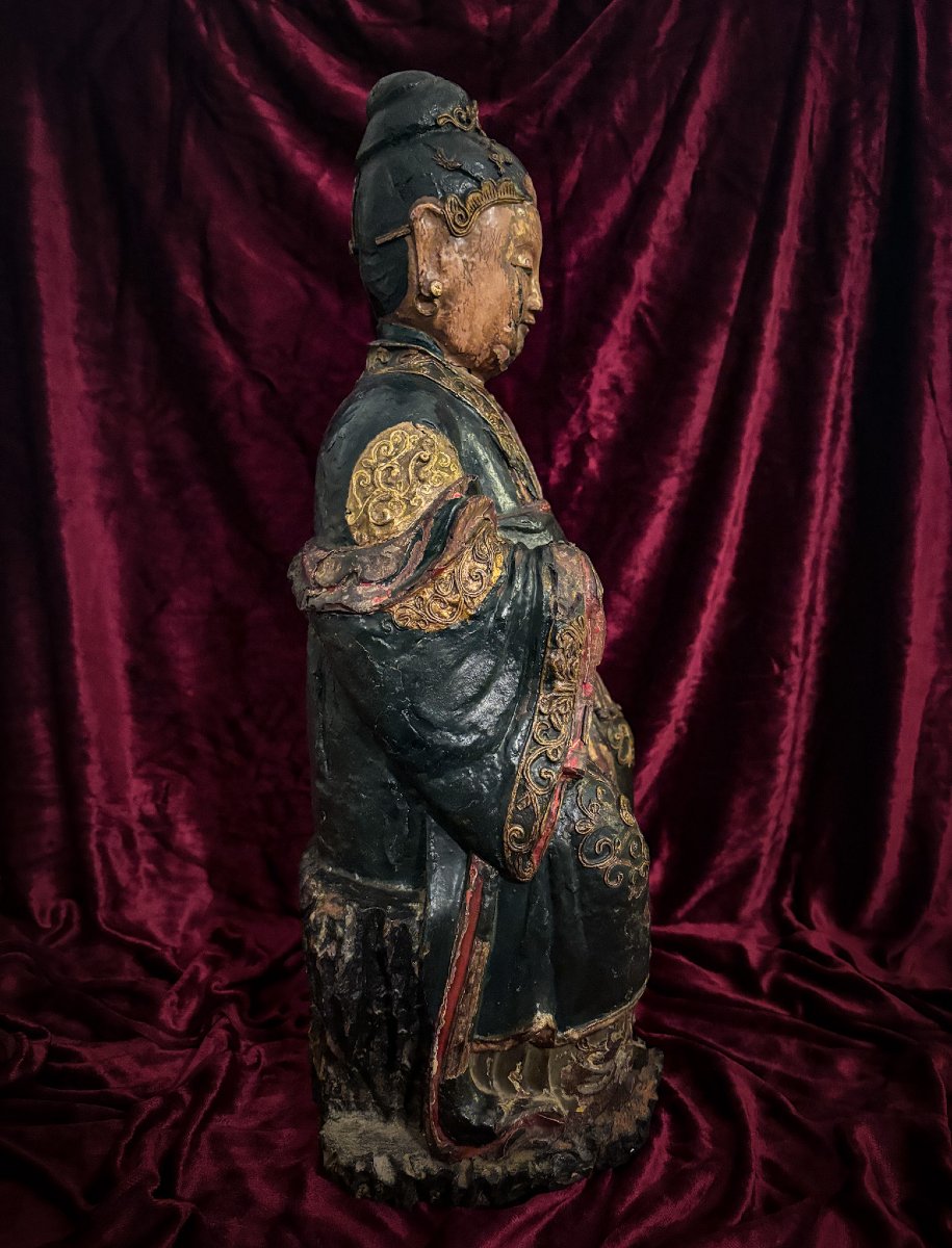 Lacquered Wooden Statue Of A Queen, Vietnam, 18th Century-photo-3