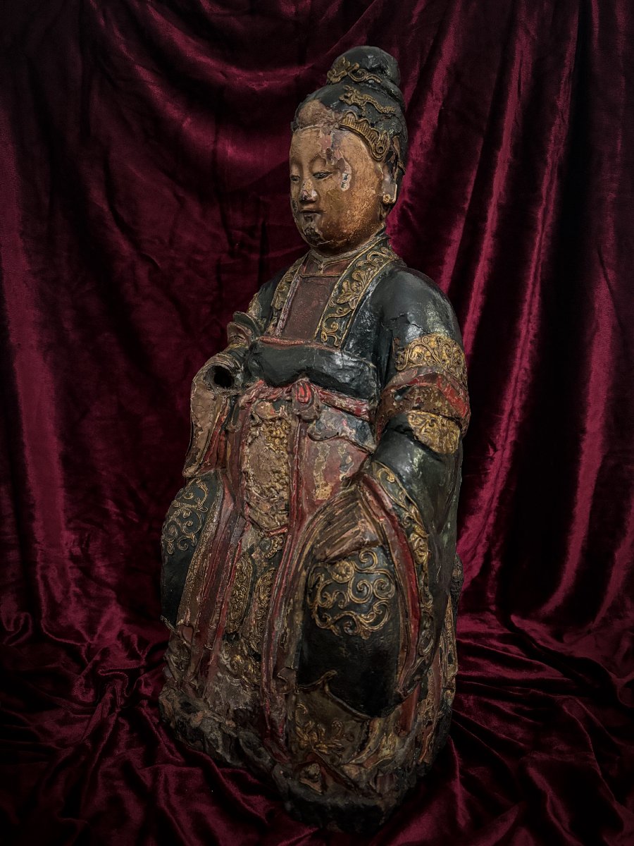 Lacquered Wooden Statue Of A Queen, Vietnam, 18th Century-photo-2