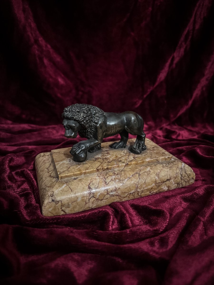 Lion Médicis en bronze à patine brune sur socle en marbre, XIXe siècle.-photo-2