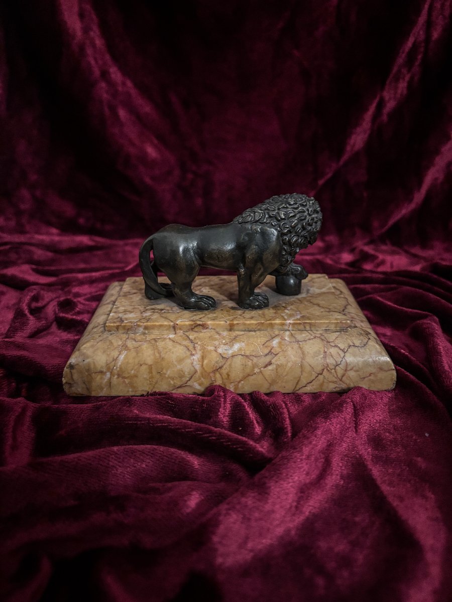 Lion Médicis en bronze à patine brune sur socle en marbre, XIXe siècle.-photo-3