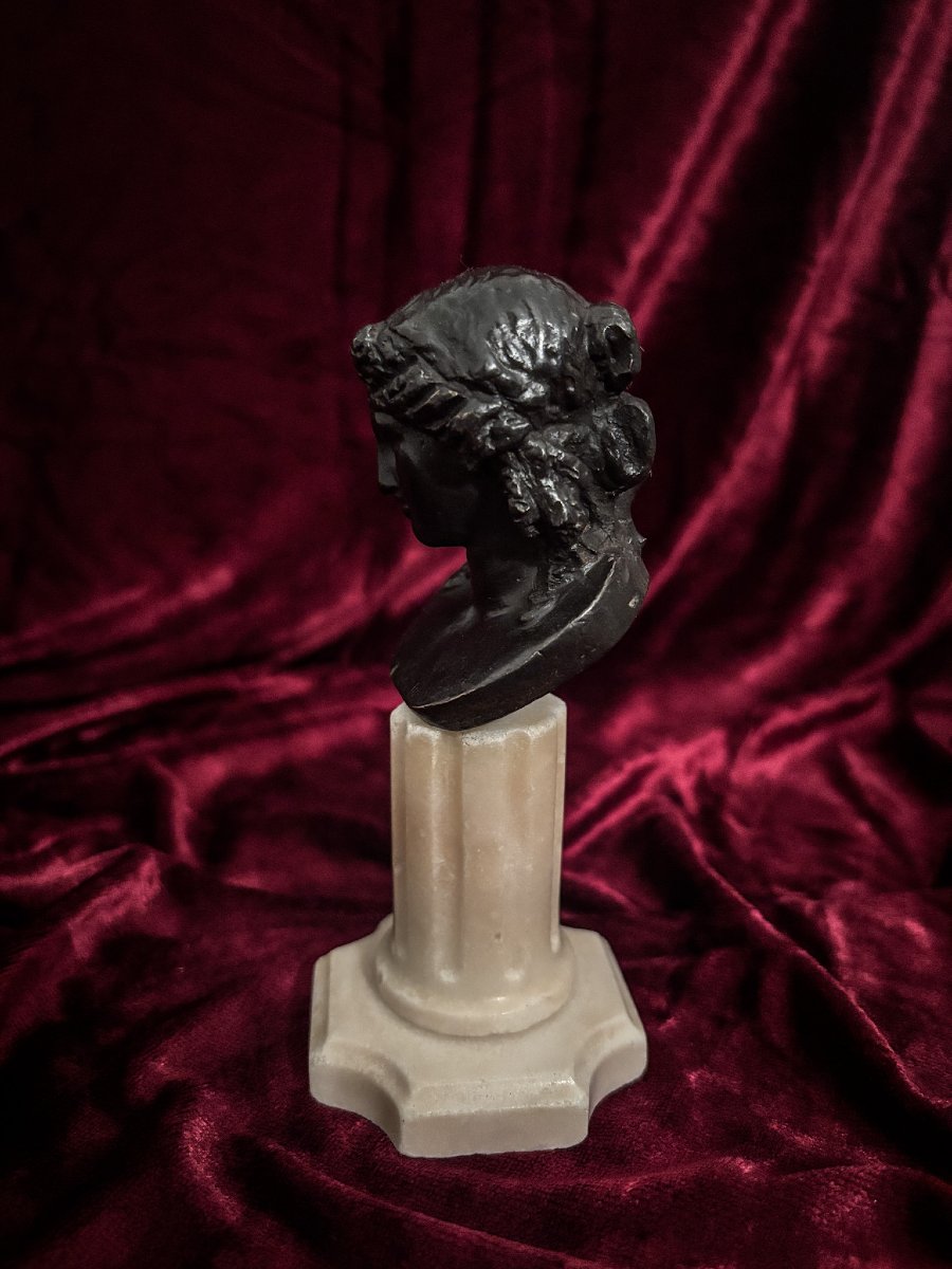 Bronze Bust Of Ariadne In The Antique Style On A Marble Column, 19th Century-photo-2