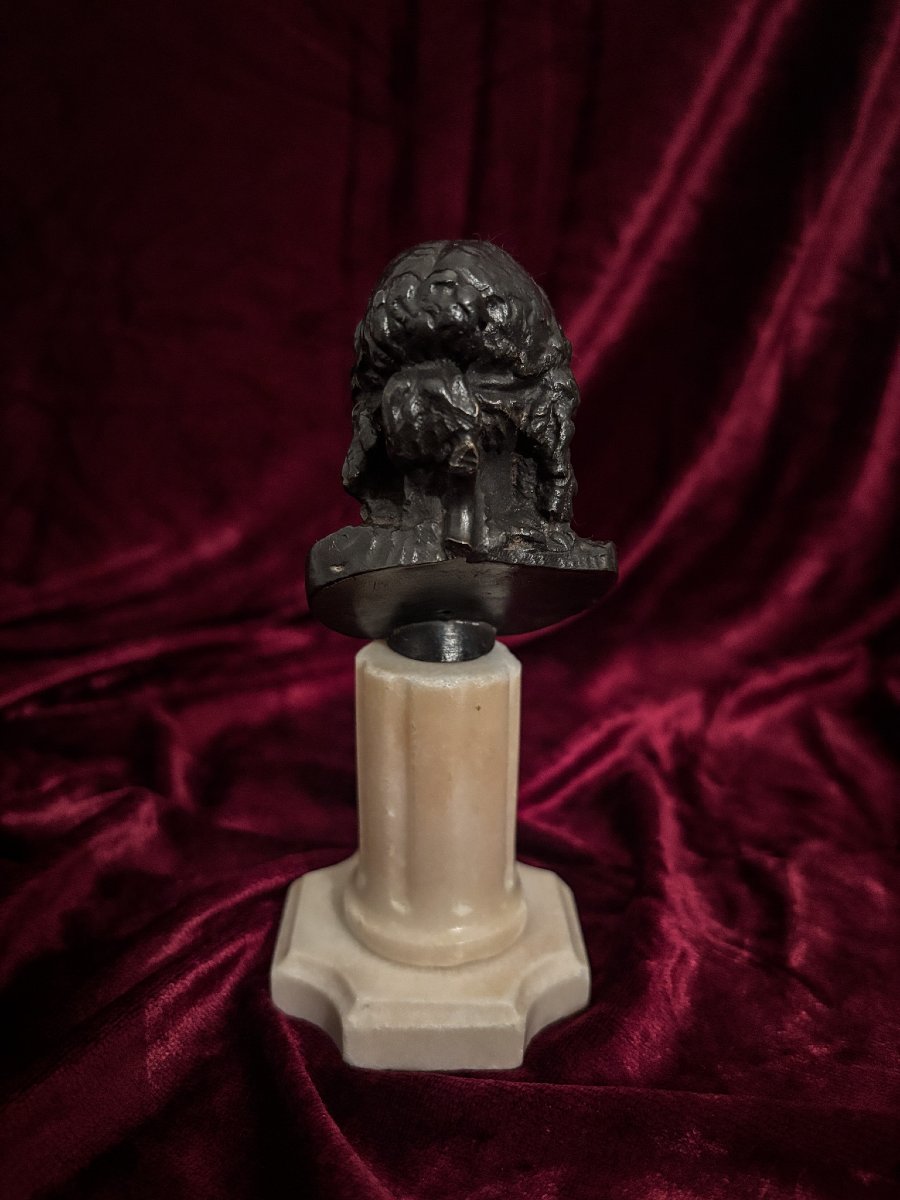 Bronze Bust Of Ariadne In The Antique Style On A Marble Column, 19th Century-photo-3