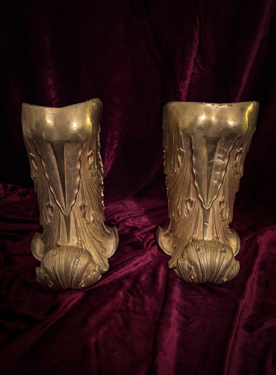 Paire de bases d'appliques en bronze doré d'époque Restauration, XIXe siècle-photo-4