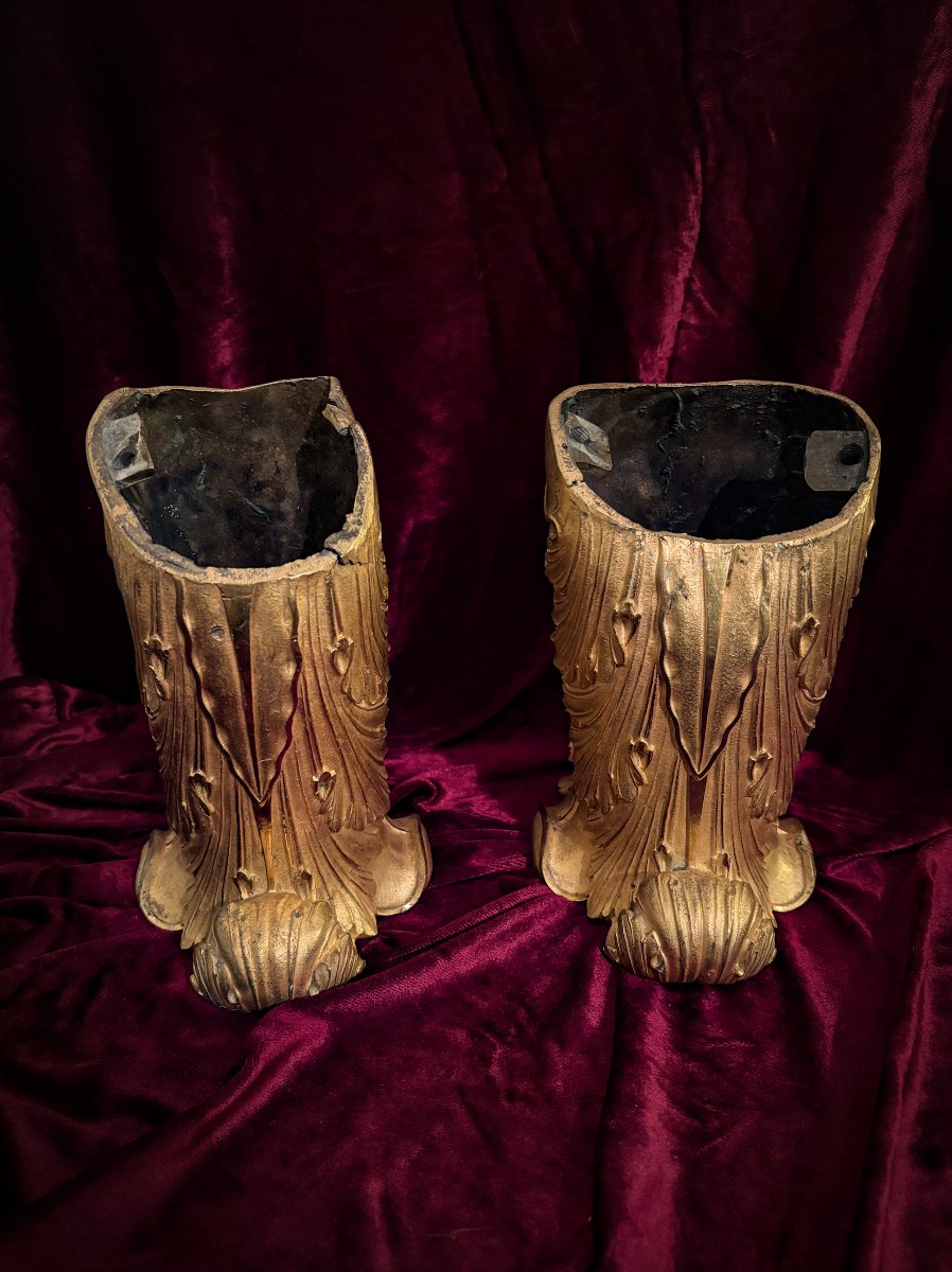 Paire de bases d'appliques en bronze doré d'époque Restauration, XIXe siècle-photo-1