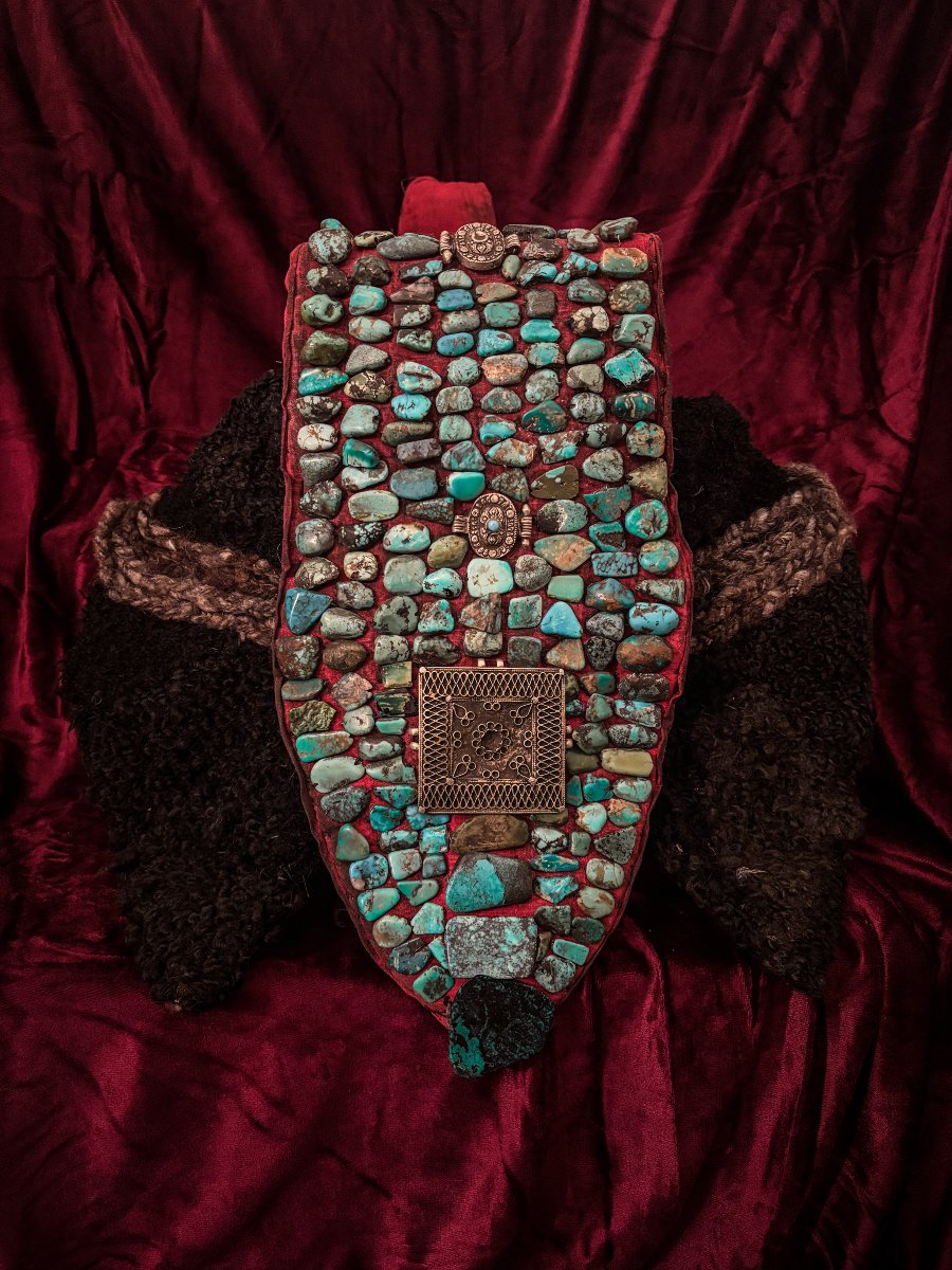 Coiffe Ladakh dite perak/peyrak en turquoises-photo-3