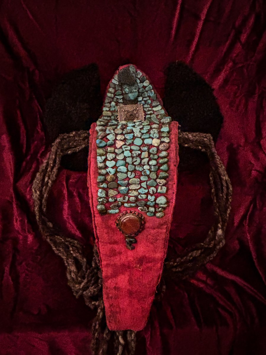 Coiffe Ladakh dite perak/peyrak en turquoises-photo-4