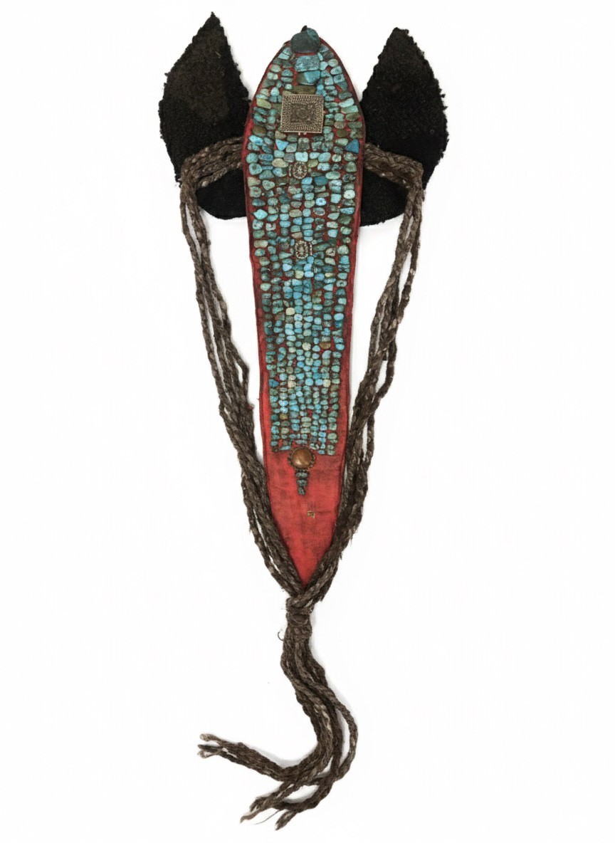 Coiffe Ladakh dite perak/peyrak en turquoises