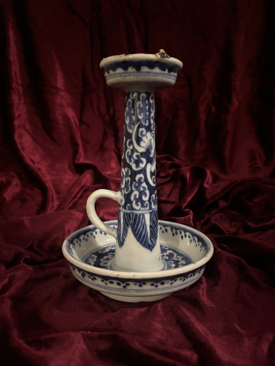 Blue And White Porcelain Oil Lamp, China For Vietnam, 19th Century-photo-2