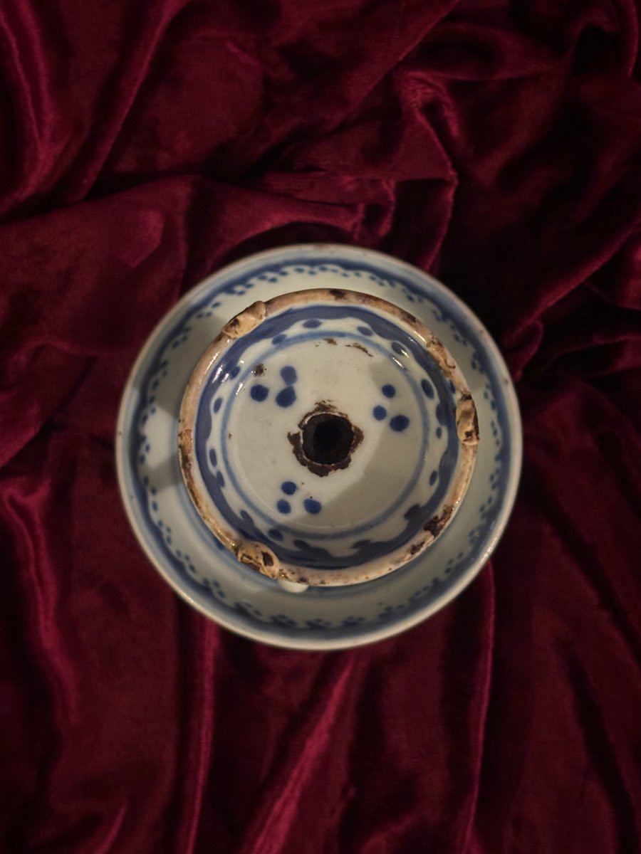 Blue And White Porcelain Oil Lamp, China For Vietnam, 19th Century-photo-1