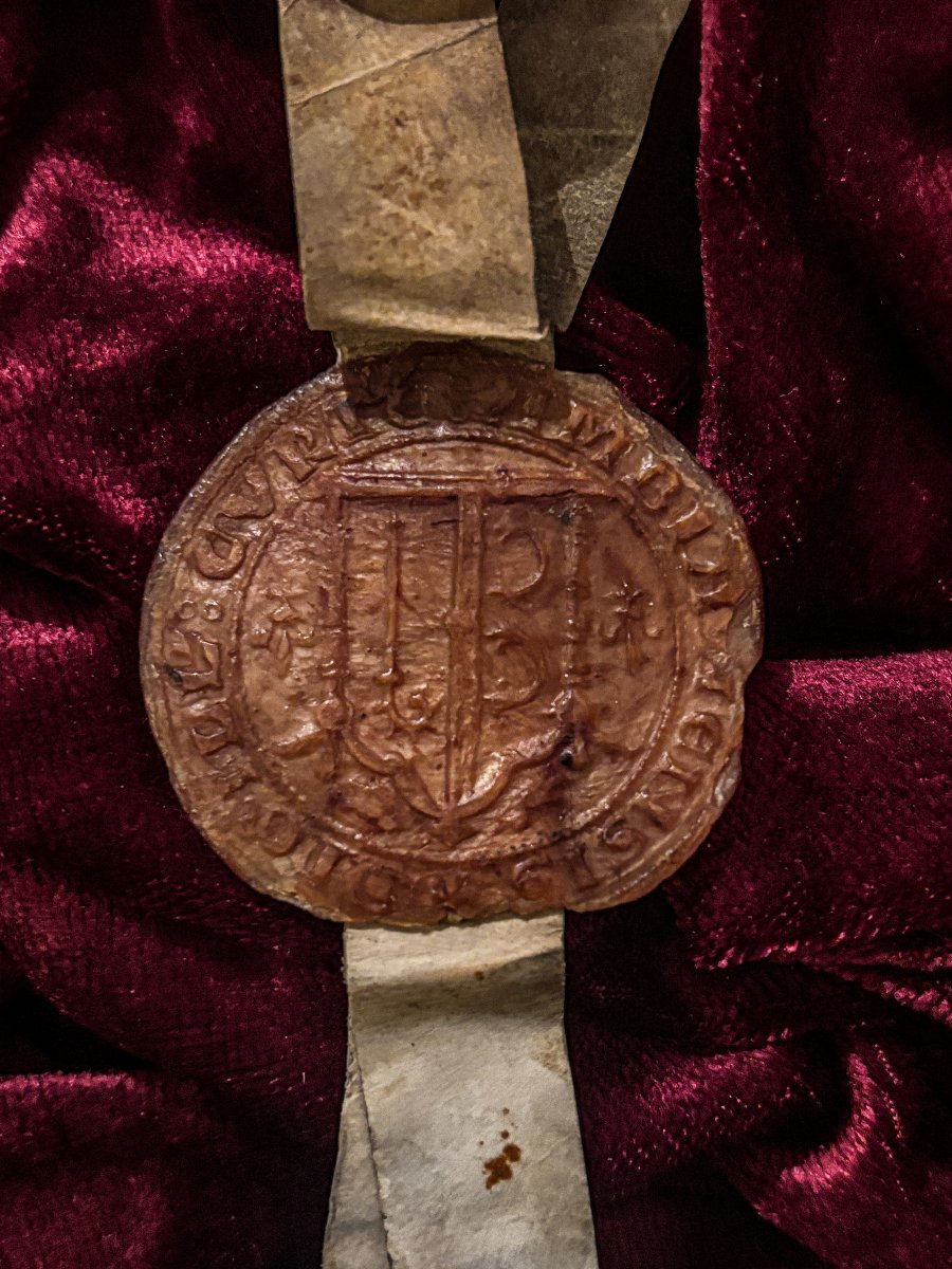 Sceau médiéval en cire rouge de l'Officialité d'Amiens , France, XIIIe-XIVe siècle.-photo-4