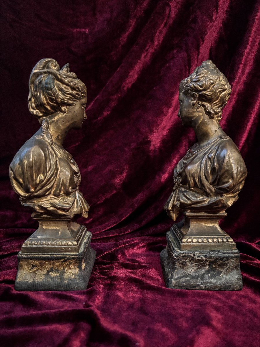 Pair Of Diana Busts In Patinated Regula - Late 19th Century.-photo-2