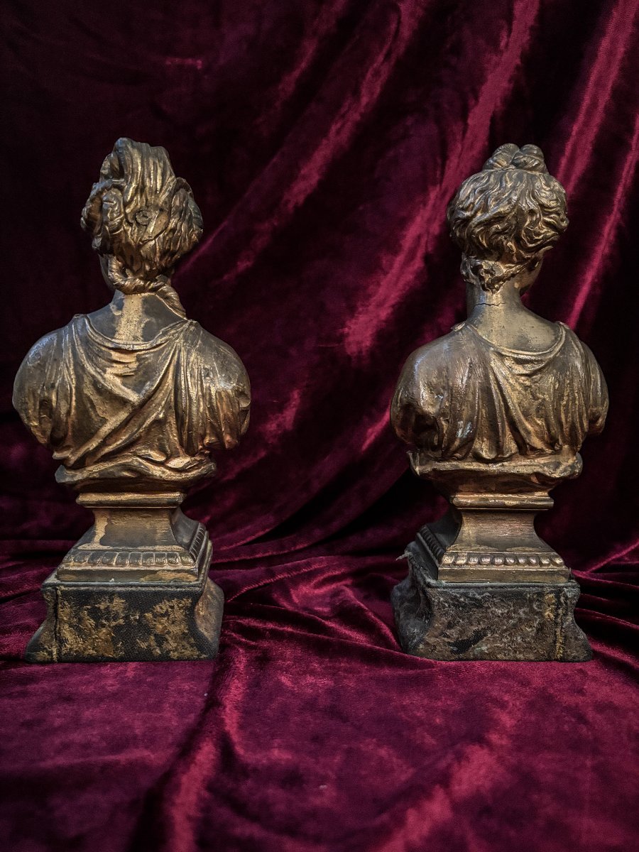Pair Of Diana Busts In Patinated Regula - Late 19th Century.-photo-3