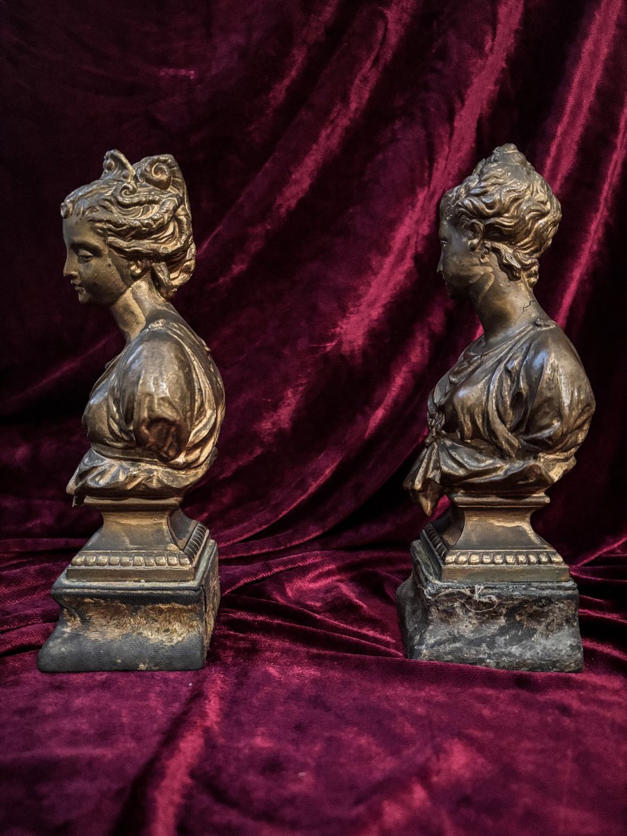 Pair Of Diana Busts In Patinated Regula - Late 19th Century.-photo-4