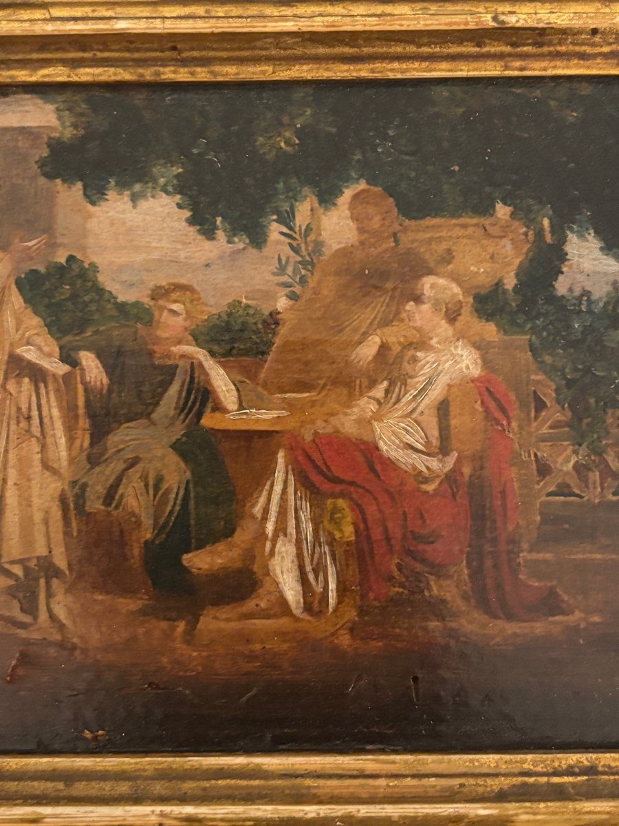 Oil On Panel In The Antique Style - Late 19th Century.-photo-4