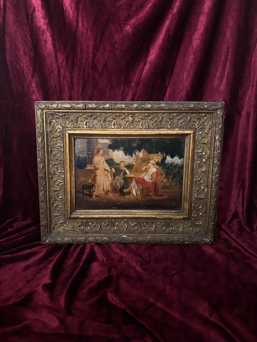 Oil On Panel In The Antique Style - Late 19th Century.-photo-1