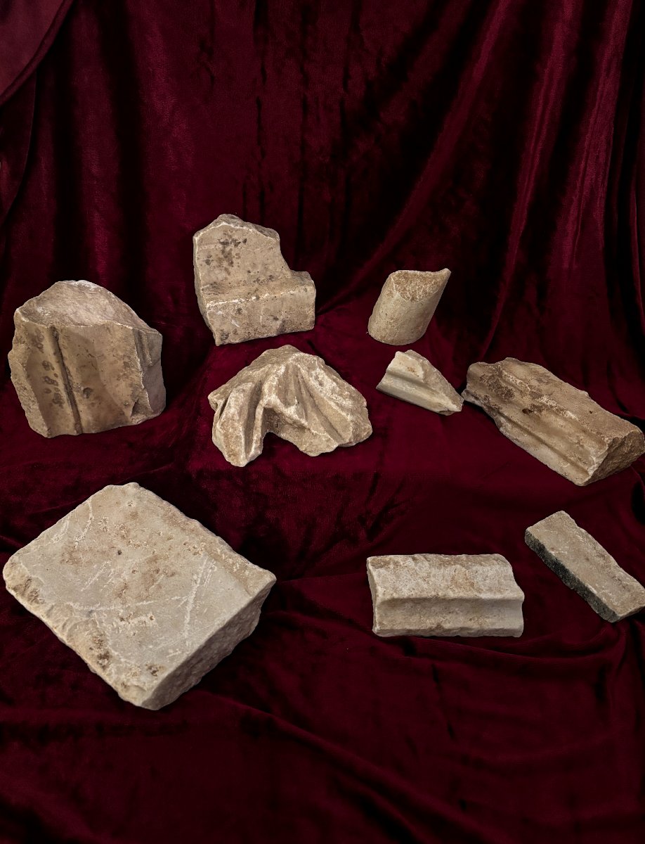Rare lot de 9 fragments de marbre sculpté antiques-photo-2