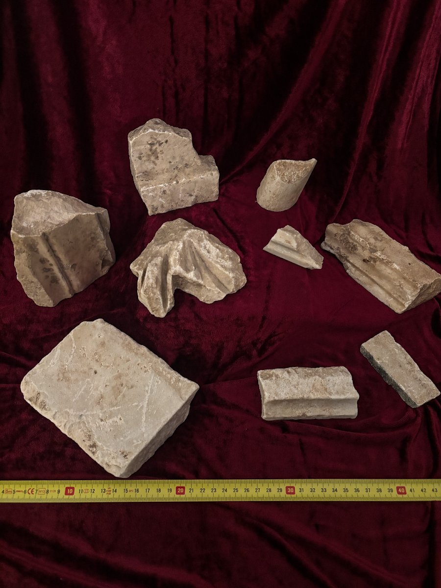 Rare lot de 9 fragments de marbre sculpté antiques-photo-4