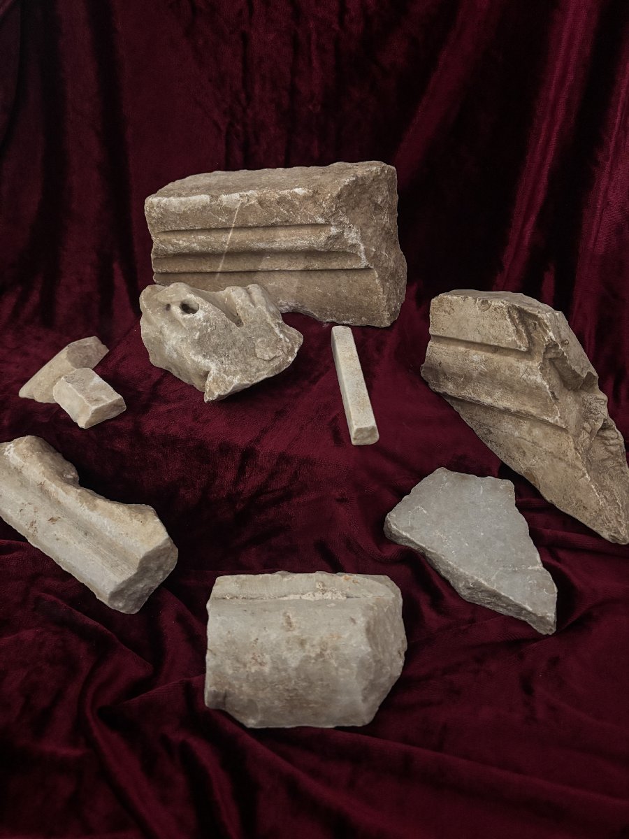 Rare Lot Of 9 Antique Roman Marble Fragments-photo-3