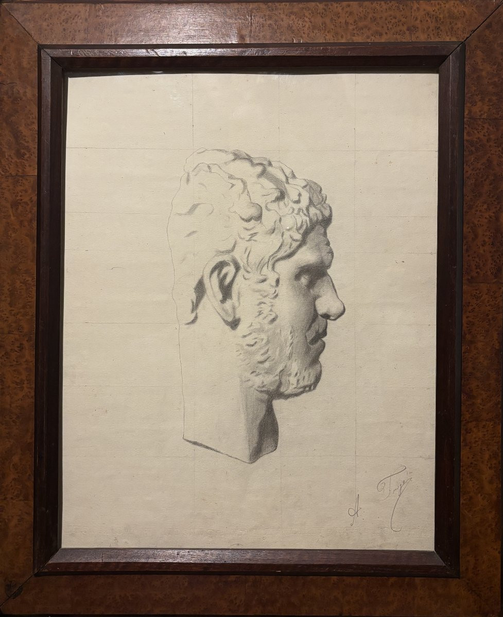 Dessin académique, Buste de l'Empereur Caracalla de profil, XIXe siècle-photo-2