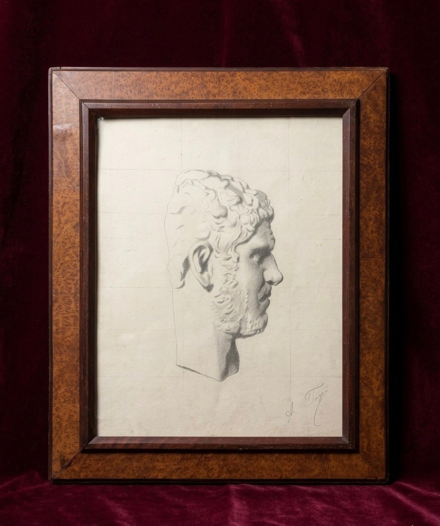 Dessin académique, Buste de l'Empereur Caracalla de profil, XIXe siècle